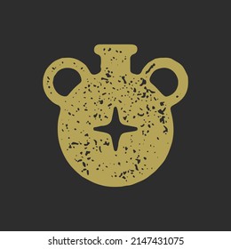 ánfora antigua decorada por la estrella de la nave dorada dibujada a mano con mangos de la imagen grunge de los vectores de textura. Antiguo contenedor de jarrones en círculo para bebida líquida vajilla medieval tradicional sobre negro