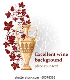 Antique amphora with grapes and leaf, excellent wine background