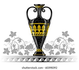Antique amphora with grapes and leaf, excellent wine background