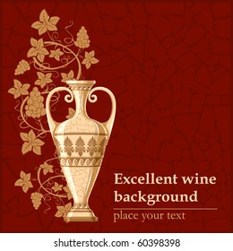 Antique amphora with grapes and leaf, excellent wine background