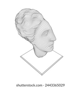 Antique ancient Greek sculpture. Wireframe sculpture of half a head 3D. Vector illustration.