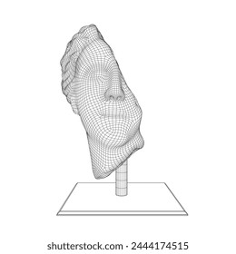 Antike antike griechische Skulptur. Drahtgitter-Skulptur eines halben Kopfes 3D. Vektorillustration.