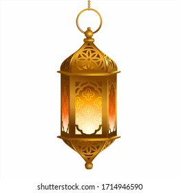 Antique Arabic lantern (fanoos) isolated on white. Ramadan décor element. Vector illustration.