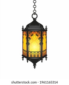 Antique Arabic lantern (fanoos) isolated on white. Ramadan decorative element. Vector illustration.