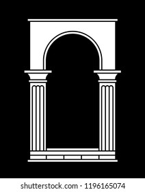 Antique arch with columns. White silhouette. Vector illustration.