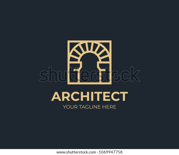 正方形のロゴテンプレートのアンティークアーチ ビンテージアーチベクター画像デザイン アーチ型の構造用ロゴ のベクター画像素材 ロイヤリティフリー