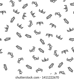 Antique Aristocracy Crowns Seamless Pattern Vector. Elegance Expensive Imperial Of King Or Queen Crowns And Tiara Monochrome Texture Icons. Kingdom Symbol Template Flat Illustration