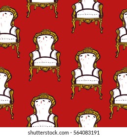 Antique armchair seamless pattern  vector illustration