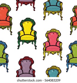 Antique armchair seamless pattern  vector illustration