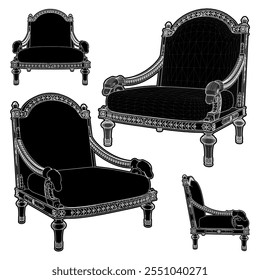 Antique Armchair Vector 97. Classic Retro Chair Illustration Isolated On White Background.