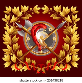 Antique arms and a laurel wreath. Vector illustration.