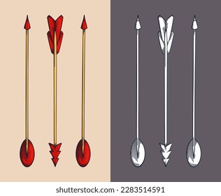Flechas antiguas. Técnica de dibujo de grabado. Ilustración vintage. Elementos de diseño de vectores