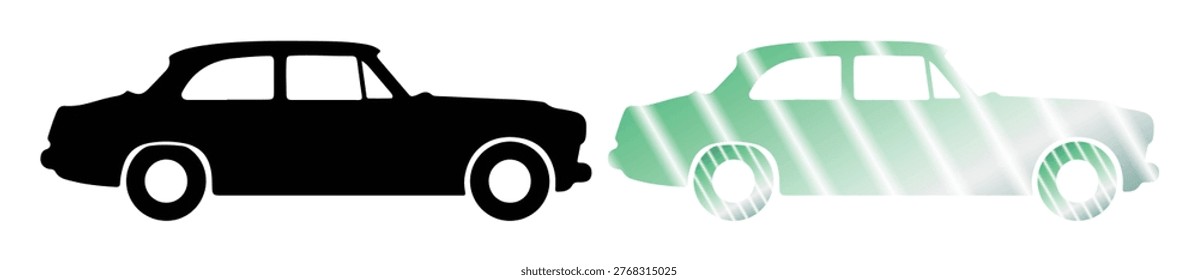 Antique automobile side view, retro vehicle outline, transportation history illustration.