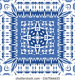 Antique azulejo tiles patchwork. Bathroom design. Vector seamless pattern poster. Blue spain and portuguese decor for bags, smartphone cases, T-shirts, linens or scrapbooking.