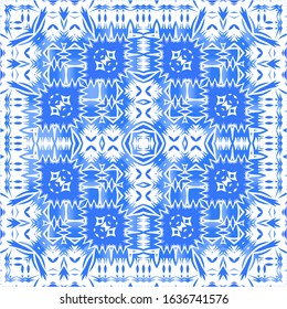 Antique azulejo tiles patchwork. Bathroom design. Vector seamless pattern poster. Blue spain and portuguese decor for bags, smartphone cases, T-shirts, linens or scrapbooking.