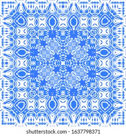 Antique azulejo tiles patchwork. Bathroom design. Vector seamless pattern poster. Blue spain and portuguese decor for bags, smartphone cases, T-shirts, linens or scrapbooking.