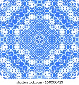 Antique azulejo tiles patchwork. Bathroom design. Vector seamless pattern poster. Blue spain and portuguese decor for bags, smartphone cases, T-shirts, linens or scrapbooking.