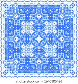 Antique azulejo tiles patchwork. Bathroom design. Vector seamless pattern poster. Blue spain and portuguese decor for bags, smartphone cases, T-shirts, linens or scrapbooking.