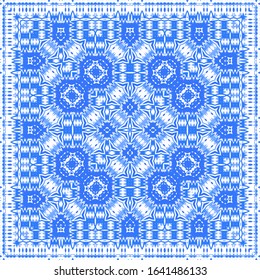 Antique azulejo tiles patchwork. Bathroom design. Vector seamless pattern poster. Blue spain and portuguese decor for bags, smartphone cases, T-shirts, linens or scrapbooking.