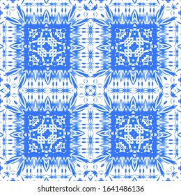 Antique azulejo tiles patchwork. Bathroom design. Vector seamless pattern poster. Blue spain and portuguese decor for bags, smartphone cases, T-shirts, linens or scrapbooking.