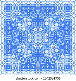 Antique azulejo tiles patchwork. Bathroom design. Vector seamless pattern poster. Blue spain and portuguese decor for bags, smartphone cases, T-shirts, linens or scrapbooking.