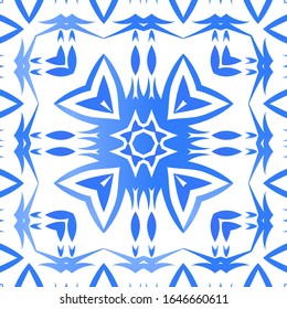 Antique azulejo tiles patchwork. Bathroom design. Vector seamless pattern poster. Blue spain and portuguese decor for bags, smartphone cases, T-shirts, linens or scrapbooking.