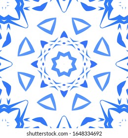 Antique azulejo tiles patchwork. Bathroom design. Vector seamless pattern poster. Blue spain and portuguese decor for bags, smartphone cases, T-shirts, linens or scrapbooking.