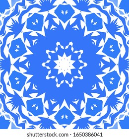 Antique azulejo tiles patchwork. Bathroom design. Vector seamless pattern poster. Blue spain and portuguese decor for bags, smartphone cases, T-shirts, linens or scrapbooking.