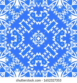 Antique azulejo tiles patchwork. Bathroom design. Vector seamless pattern poster. Blue spain and portuguese decor for bags, smartphone cases, T-shirts, linens or scrapbooking.
