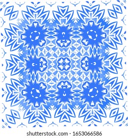 Baldosas de azulejo antiguas. El diseño del cuarto de baño. Afiche de patrones sin fisuras del vector. Espalda azul y decoración portuguesa para bolsas, estuches para smartphones, pantalones en T, ropa de cama o rayado.