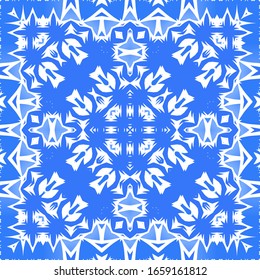 Fliesen-Fliesen-Fliesen aus antiker Azulejo-Zeit. Das Badezimmer ist sehr schön. Vektorillustration nahtloses Musterplakat. Blauer Spain und portugiesisches Dekor für Taschen, Smartphone-Kisten, T-Shirts, Bettwäsche oder Scrapbooking.