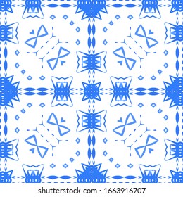 Antique azulejo tiles patchwork. Bathroom design. Vector seamless pattern poster. Blue spain and portuguese decor for bags, smartphone cases, T-shirts, linens or scrapbooking.