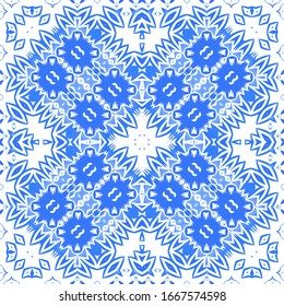 Antique azulejo tiles patchwork. Bathroom design. Vector seamless pattern poster. Blue spain and portuguese decor for bags, smartphone cases, T-shirts, linens or scrapbooking.