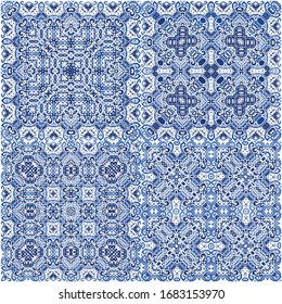 Baldosas de azulejo antiguas. El diseño del cuarto de baño. Elementos de patrón sin fisuras vectoriales. españa y decoración portuguesa para bolsas, estuches para smartphones, pantalones en T, ropa de cama o rayado.