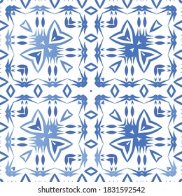 Antique azulejo tiles patchwork. Bathroom design. Vector seamless pattern poster. Blue spain and portuguese decor for bags, smartphone cases, T-shirts, linens or scrapbooking.