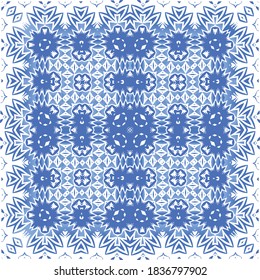 Baldosas de azulejos antiguos. El diseño del cuarto de baño. Afiche de patrones sin fisuras del vector. España azul y decoración portuguesa para bolsas, estuches para smartphones, camisetas, ropa de cama o scrapbooking.