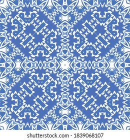 Antique azulejo tiles patchwork. Bathroom design. Vector seamless pattern poster. Blue spain and portuguese decor for bags, smartphone cases, T-shirts, linens or scrapbooking.