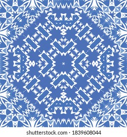 Antique azulejo tiles patchwork. Bathroom design. Vector seamless pattern poster. Blue spain and portuguese decor for bags, smartphone cases, T-shirts, linens or scrapbooking.