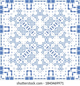Baldosas de azulejos antiguos. El diseño del cuarto de baño. Afiche de patrones sin fisuras del vector. España azul y decoración portuguesa para bolsas, estuches para smartphones, camisetas, ropa de cama o scrapbooking.