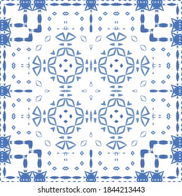 Baldosas de azulejos antiguos. El diseño del cuarto de baño. Afiche de patrones sin fisuras del vector. España azul y decoración portuguesa para bolsas, estuches para smartphones, camisetas, ropa de cama o scrapbooking.