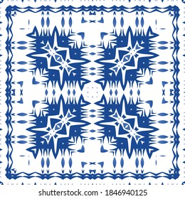 Fliesen-Fliesen-Fliesen aus antiker Azulejo-Zeit. Das Badezimmer ist sehr schön. Vektornahtloses Musterplakat. Blauer Spain und portugiesisches Dekor für Taschen, Smartphone-Kisten, T-Shirts, Bettwäsche oder Scrapbooking.