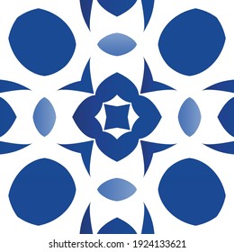 Antique azulejo tiles patchwork. Bathroom design. Vector seamless pattern concept. Blue spain and portuguese decor for bags, smartphone cases, T-shirts, linens or scrapbooking.