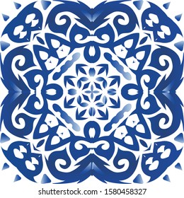 Antique azulejo tiles patchwork. Geometric design. Vector seamless pattern trellis. Blue spain and portuguese decor for bags, smartphone cases, T-shirts, linens or scrapbooking.