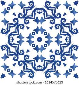 Antique azulejo tiles patchwork. Geometric design. Vector seamless pattern concept. Blue spain and portuguese decor for bags, smartphone cases, T-shirts, linens or scrapbooking.