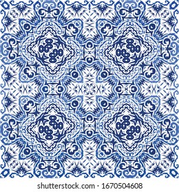 Antique azulejo tiles patchwork. Geometric design. Vector seamless pattern elements. Blue spain and portuguese decor for bags, smartphone cases, T-shirts, linens or scrapbooking.