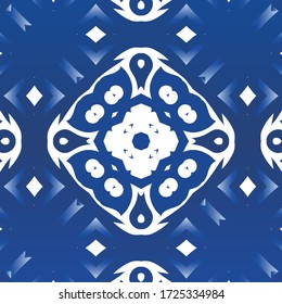 Antique azulejo tiles patchwork. Geometric design. Vector seamless pattern collage. Blue spain and portuguese decor for bags, smartphone cases, T-shirts, linens or scrapbooking.