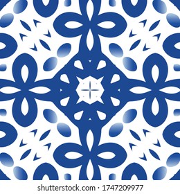 Fliesen aus antiken Azulejos. Geometrisches Design. Vector nahtlose Muster Textur. Blaue Spain- und portugiesische Dekoration für Taschen, Smartphone-Kisten, T-Shirts, Bettwäsche oder Scrapbooking.