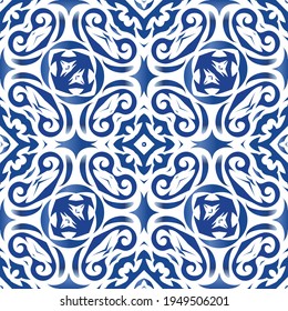 Antique azulejo tiles patchwork. Geometric design. Vector seamless pattern trellis. Blue spain and portuguese decor for bags, smartphone cases, T-shirts, linens or scrapbooking.