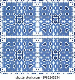 Baldosas de azulejos antiguos. Diseño gráfico. Plantilla de patrón sin problemas del vector. España azul y decoración portuguesa para bolsas, estuches para smartphones, camisetas, ropa de cama o scrapbooking.
