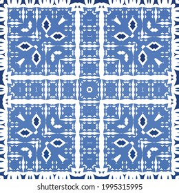 Baldosas de azulejos antiguos. Diseño gráfico. Plantilla de patrón sin problemas del vector. España azul y decoración portuguesa para bolsas, estuches para smartphones, camisetas, ropa de cama o scrapbooking.